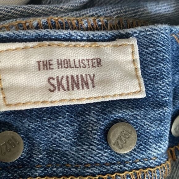 Hollister Mens Distressed Skinny Jeans W34 X L32 Blue Denim Cotton Blend - Picture 3 of 15
